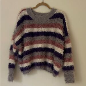 Entro Pink and Purple Striped Fuzzy Sweater